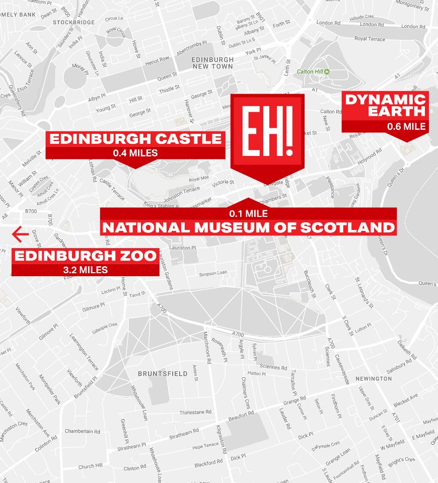 Map of Edinburgh, including location of Euro Hostel Edinburgh Halls